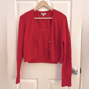 J. Crew Red Cable Knit Cardigan Set
